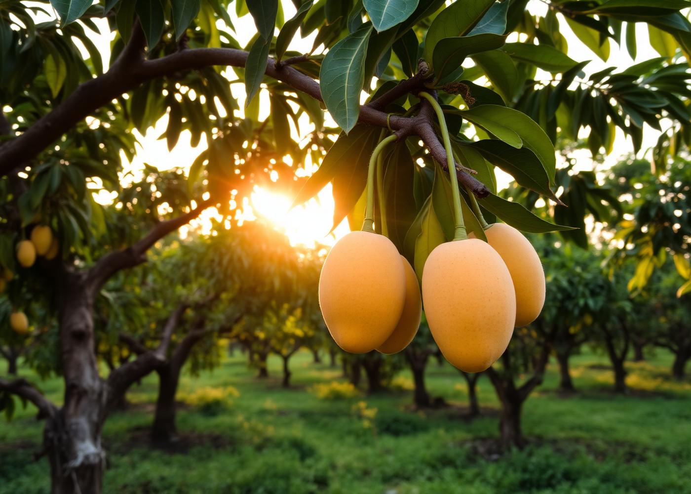 Mango orchard at golden hour